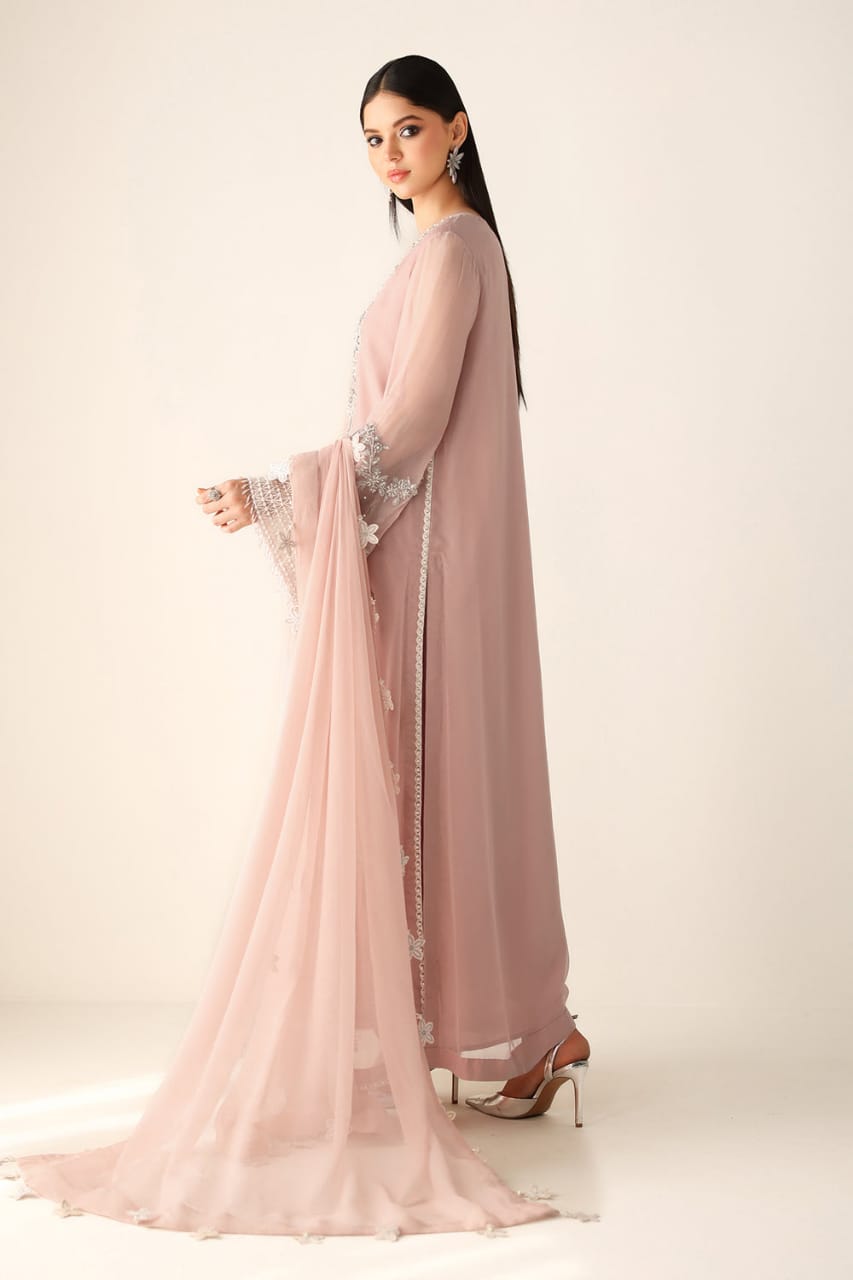 Barouqe Peach Luxury Chiffon Embroidered Suit