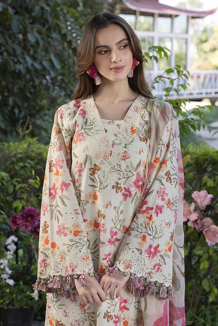 Crimson Embroidered Printed Lawn